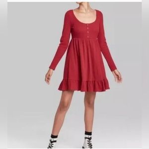 NWT Wild fable Women's Long Sleeve Waffle Knit Babydoll Dress